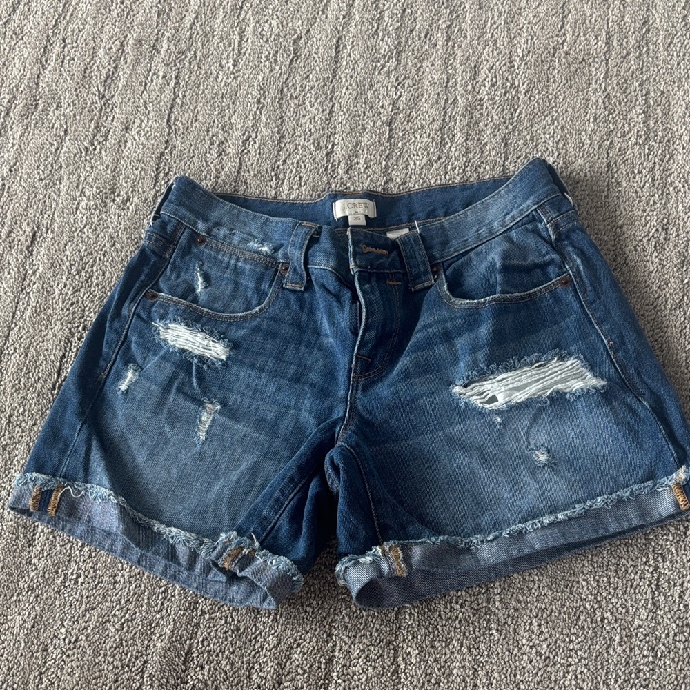 J. Crew Dark Blue Distressed Jean Shorts